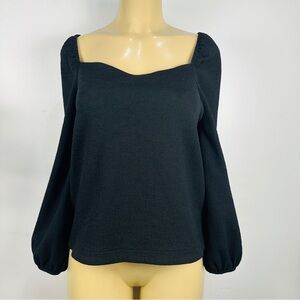 New Madewell Square Neck Textured Top Sz L Long Sleeves Shirt NWT Crepe